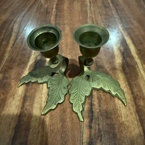 Vintage brass leaf candle holders